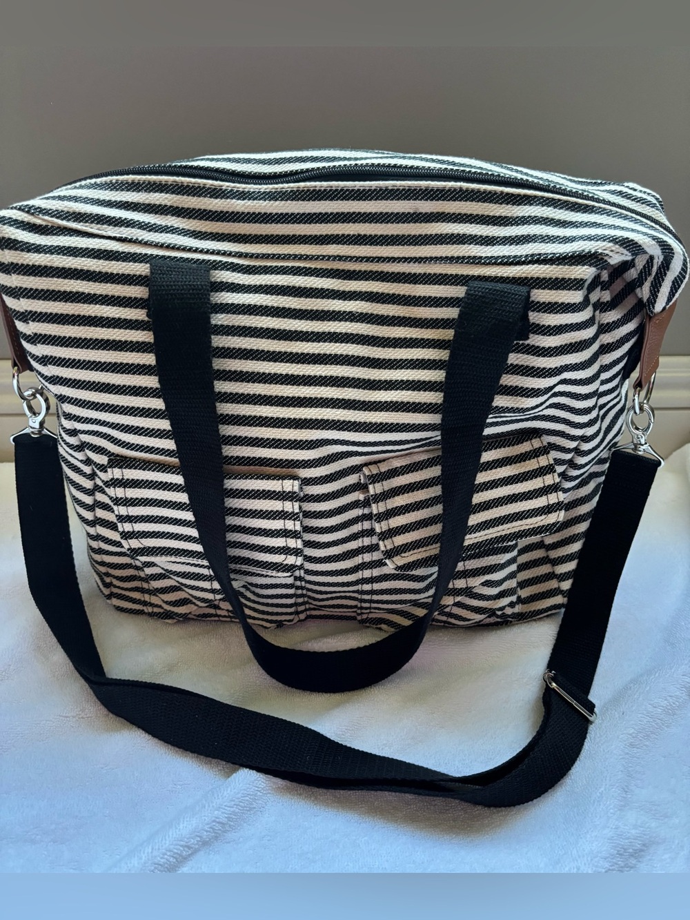Striped Canvas Everyday Bag - Black & White